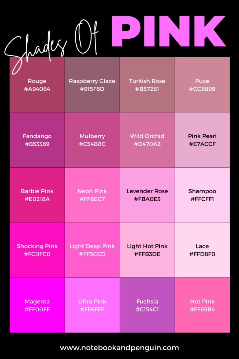 90+ Pink Color Codes (with Pink Color Chart & Hex Codes)