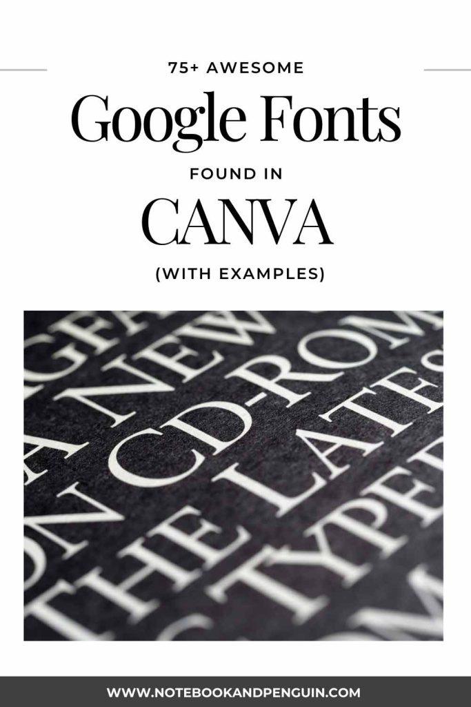 Google fonts found in Canva Pinterest pin
