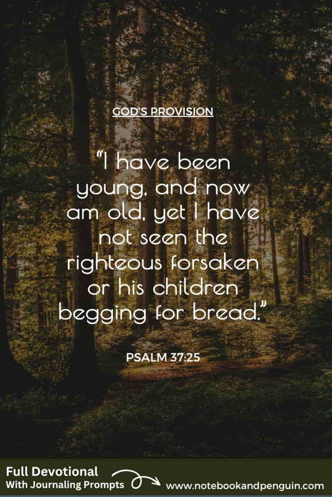 "I have been young, and now am old, yet I have not seen the righteous forsaken or his children begging for bread" Pinterest pin