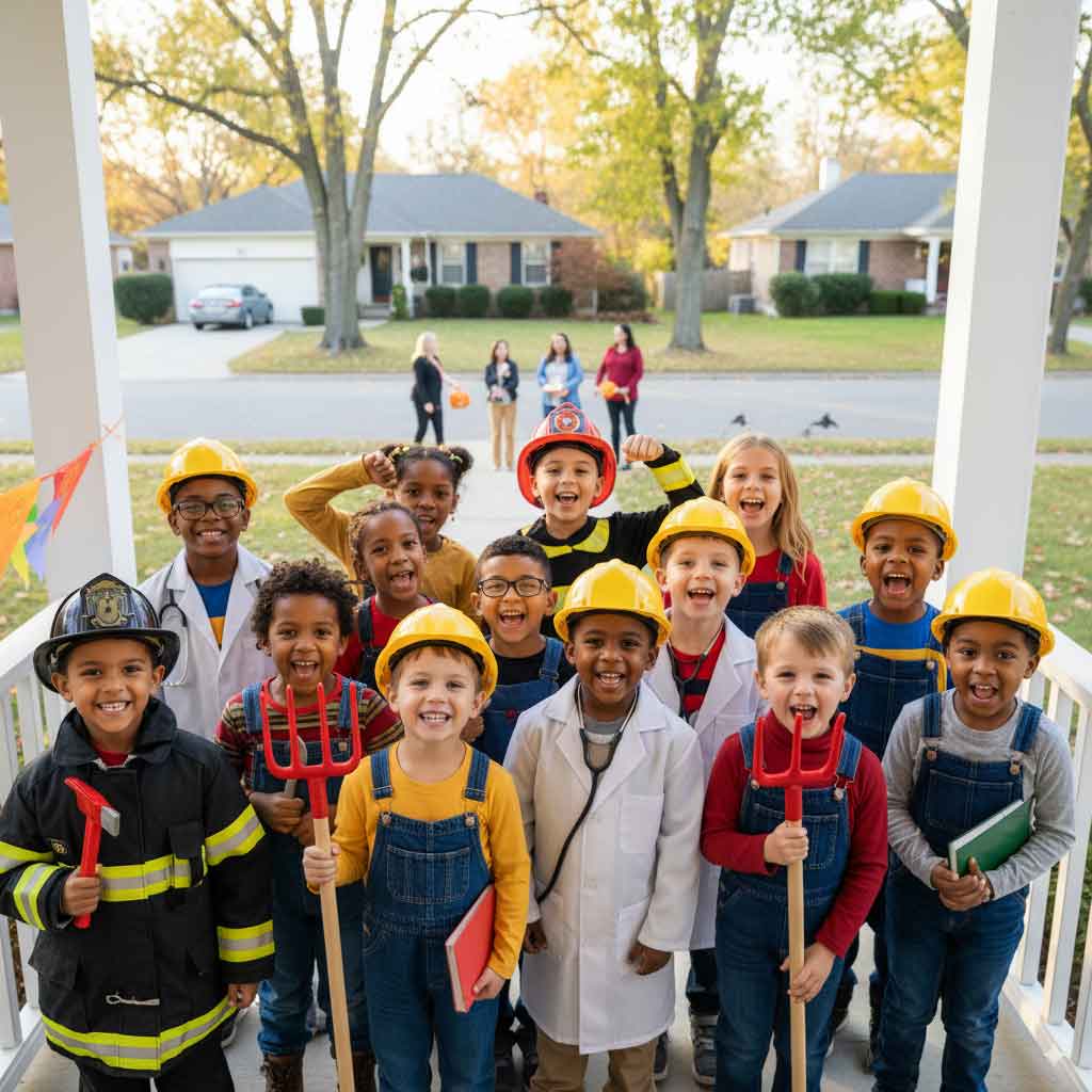 A group of Christian kids dressed as everyday heroes for halloween